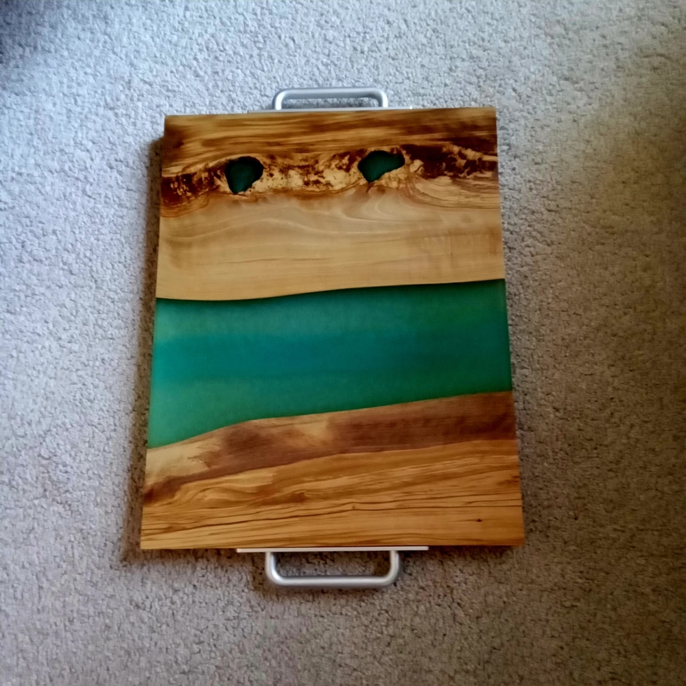 Wood and Resin Charcuterie Serving Tray with Handles